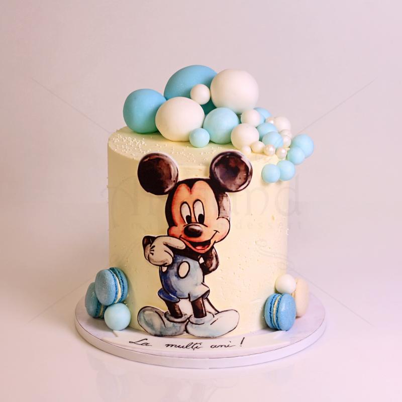 Tort Mickey Mouse Macarons si Baloane in Frosting