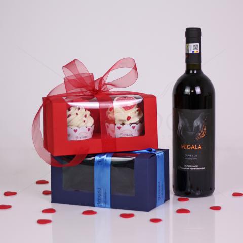 Pachet Cadou 2 Cupcakes Sfantul Valentin si Vin Migala Cuvee 25